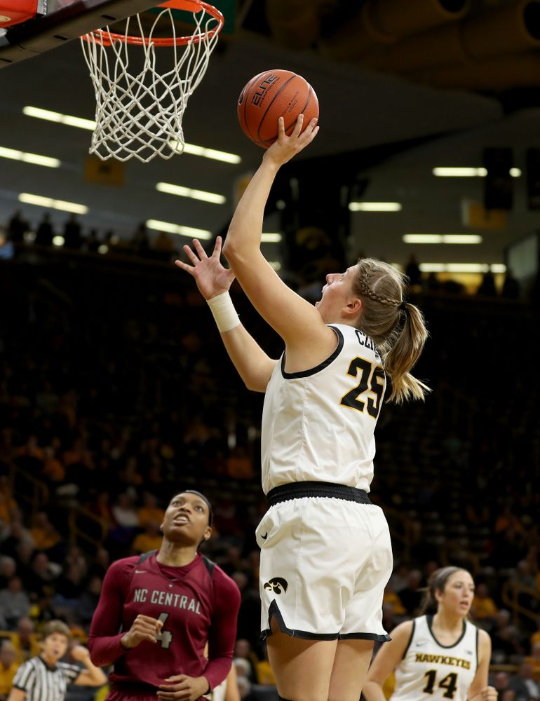 Iowa Hawkeyes forward/center Monika Czinano (25) against North Carolina Central Saturday, December 14, 2019 at Carver-Hawkeye Arena. (Brian Ray/hawkeyesports.com)