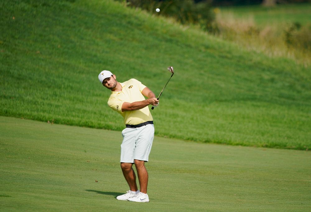 Iowa’s Gonzalo Leal hits from the fairway during the third day of the Golfweek Conference Challenge at the Cedar Rapids Country Club in Cedar Rapids on Tuesday, Sep 17, 2019. (Stephen Mally/hawkeyesports.com)