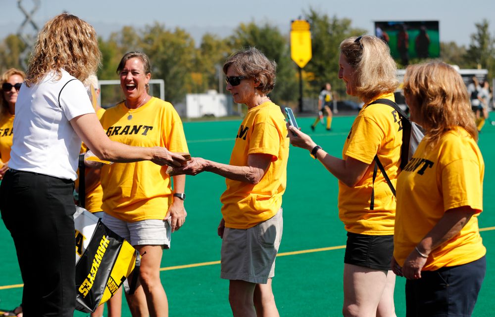 Former field hockey players receive their varsity letters before the Iowa Hawkeyes game against Indiana Sunday, September 16, 2018 at Grant Field. (Brian Ray/hawkeyesports.com)