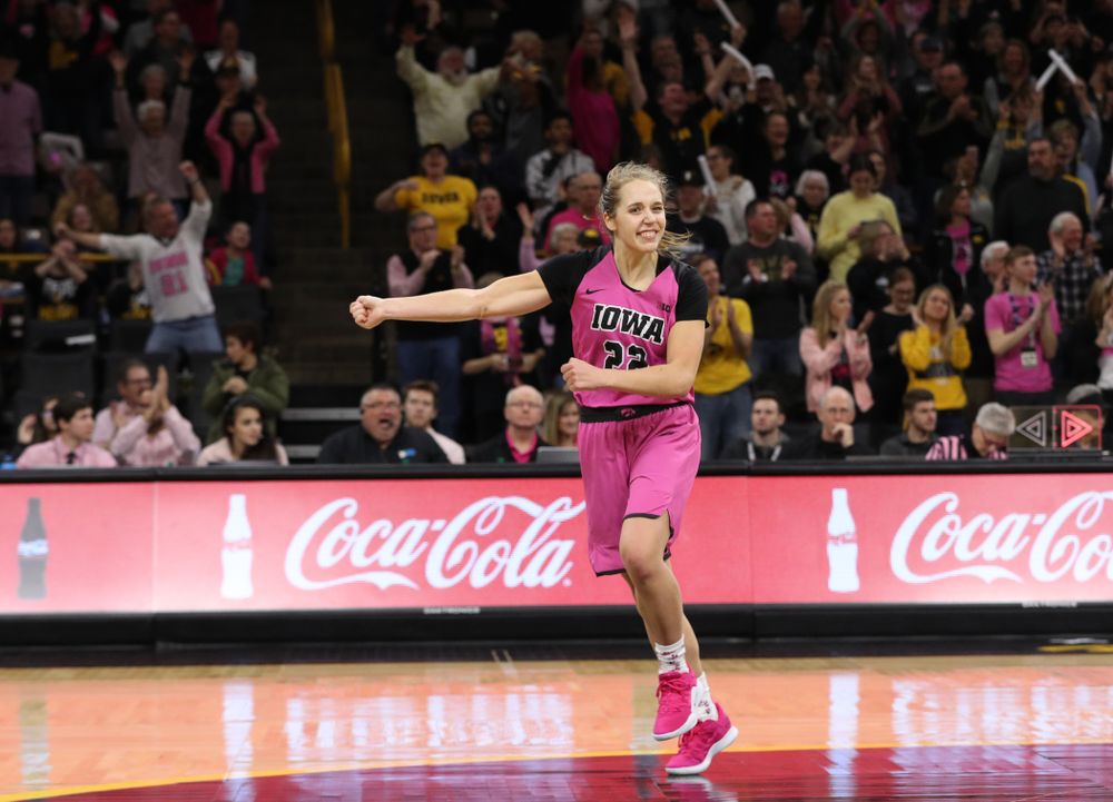 Iowa Hawkeyes guard Kathleen Doyle (22) against the seventh ranked Maryland Terrapins Sunday, February 17, 2019 at Carver-Hawkeye Arena. (Brian Ray/hawkeyesports.com)