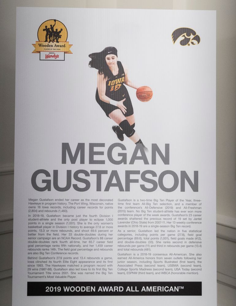 Iowa Hawkeyes forward Megan Gustafson (10) during the Wooden Award DukeÕs Dinner Thursday, April 11, 2019 at the LA Athletic Club. (Brian Ray/hawkeyesports.com)