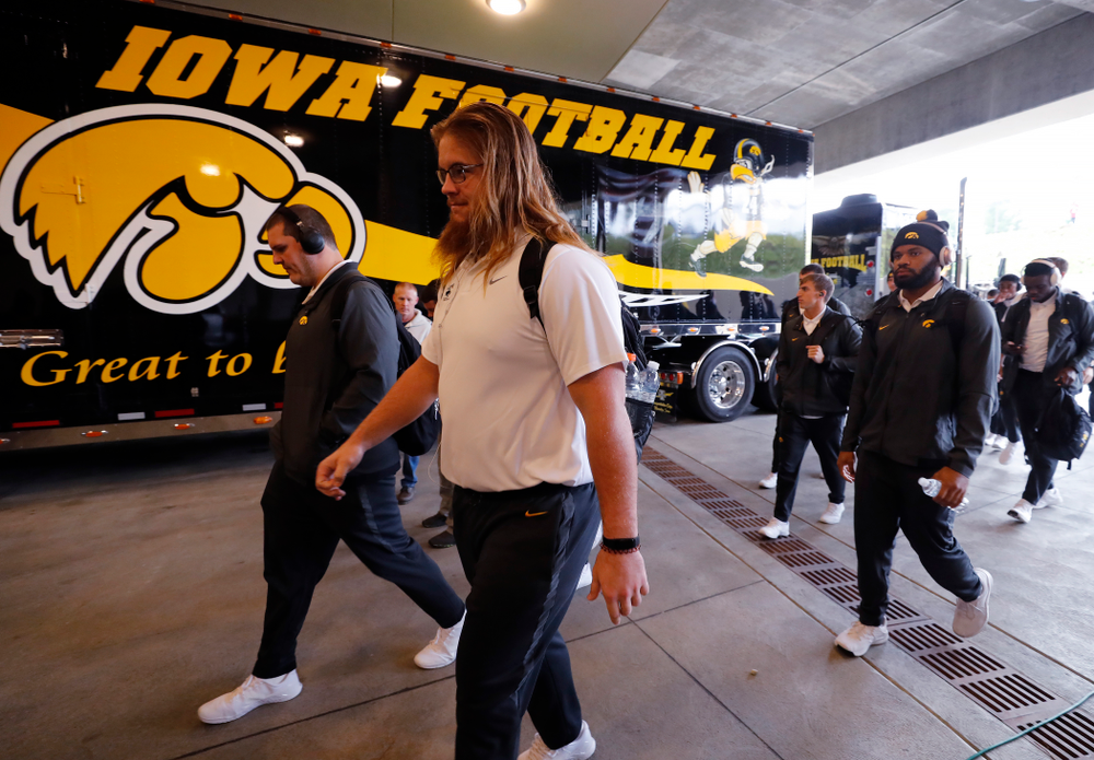 The Iowa Hawkeyes arrive for their game against the Indiana Hoosiers Saturday, October 13, 2018 at Memorial Stadium, in Bloomington, Ind. (Brian Ray/hawkeyesports.com)