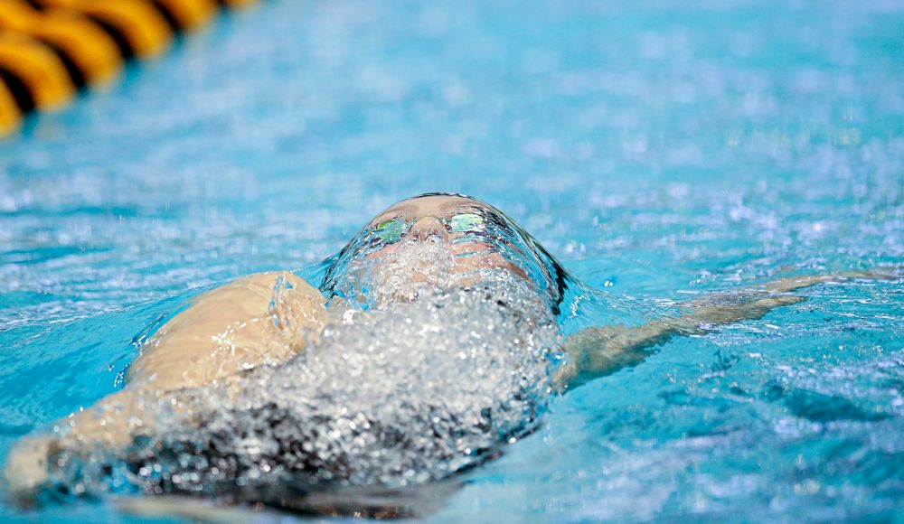 Iowa’s Emilia Sansome swims the women’s 200 yard backstroke final event during the 2020 Women’s Big Ten Swimming and Diving Championships at the Campus Recreation and Wellness Center in Iowa City on Saturday, February 22, 2020. (Stephen Mally/hawkeyesports.com)
