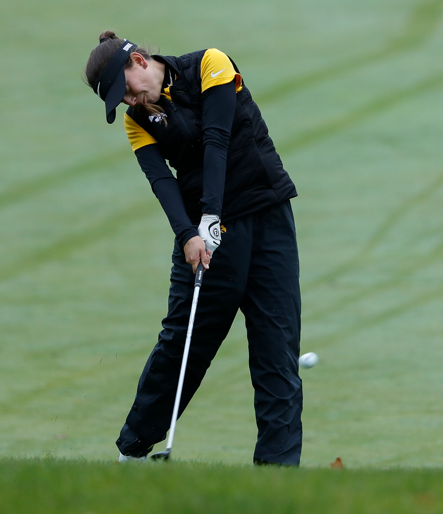 Iowa's Brett Permann hits an approach shot during the Diane Thomason Invitational at Finkbine Golf Course on September 29, 2018. (Tork Mason/hawkeyesports.com)