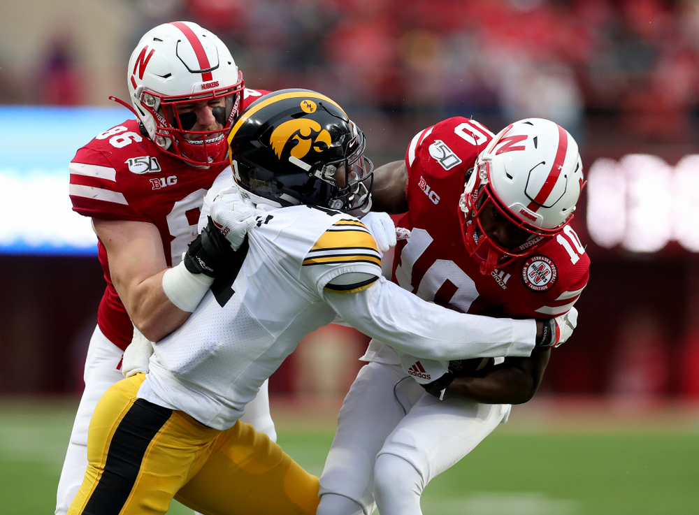 Iowa Hawkeyes defensive back Michael Ojemudia (11) against the Nebraska Cornhuskers Friday, November 29, 2019 at Memorial Stadium in Lincoln, Neb. (Brian Ray/hawkeyesports.com)