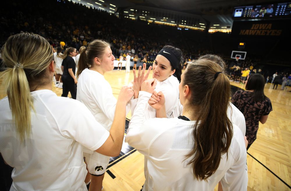 Iowa Hawkeyes forward Megan Gustafson (10) and forward/center Monika Czinano (25) against the Northern Iowa Panthers in the Hy-Vee Classic Sunday, December 16, 2018 at Carver-Hawkeye Arena. (Brian Ray/hawkeyesports.com)