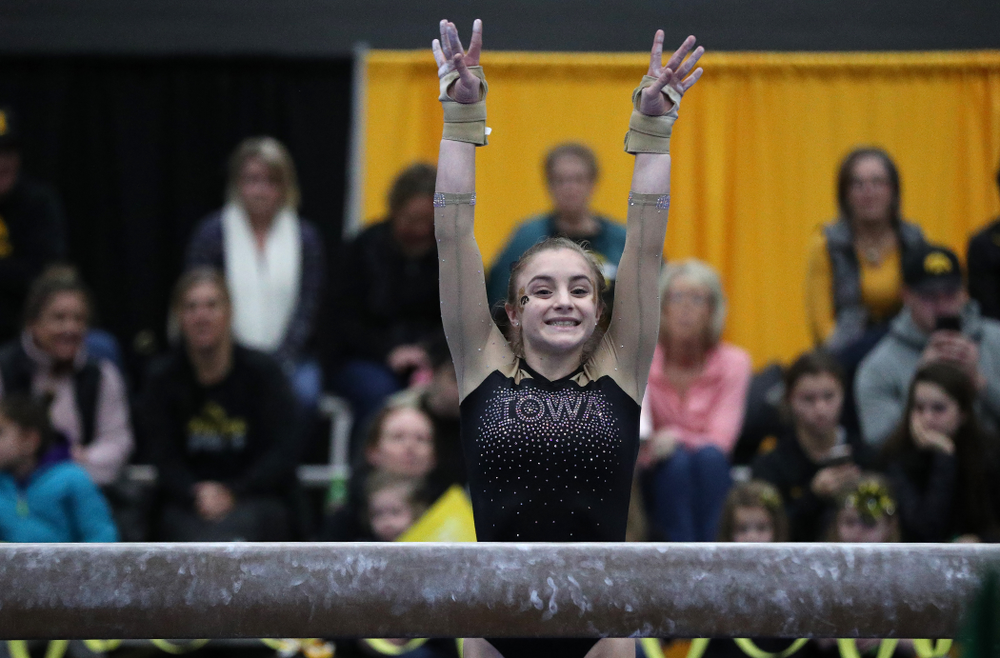 Lauren Guerin competes on the beam during the Black and Gold intrasquad meet Saturday, December 1, 2018 at the University of Iowa Field House. (Brian Ray/hawkeyesports.com)