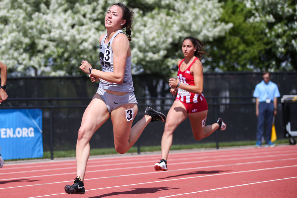 Iowa's Jenny Kimbro runs during the women's 200-meter dash at the Big Ten Outdoor Track and Field Championships at Francis X. Cretzmeyer Track on Friday, May 10, 2019. (Lily Smith/hawkeyesports.com)