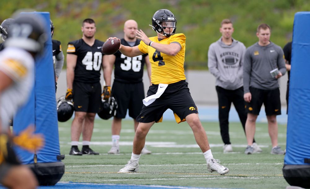 Iowa Hawkeyes quarterback Nate Stanley (4) during practice Sunday, December 22, 2019 at Mesa College in San Diego. (Brian Ray/hawkeyesports.com)