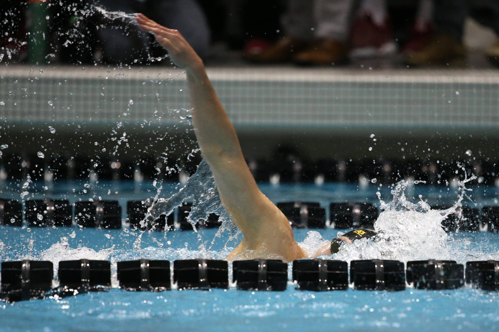 The Iowa A team competes in the 800-yard freestyle relay at the 2019 Big Ten Swimming and Diving meet Wednesday, February 27, 2019 at the Campus Wellness and Recreation Center. (Lily Smith/hawkeyesports.com)