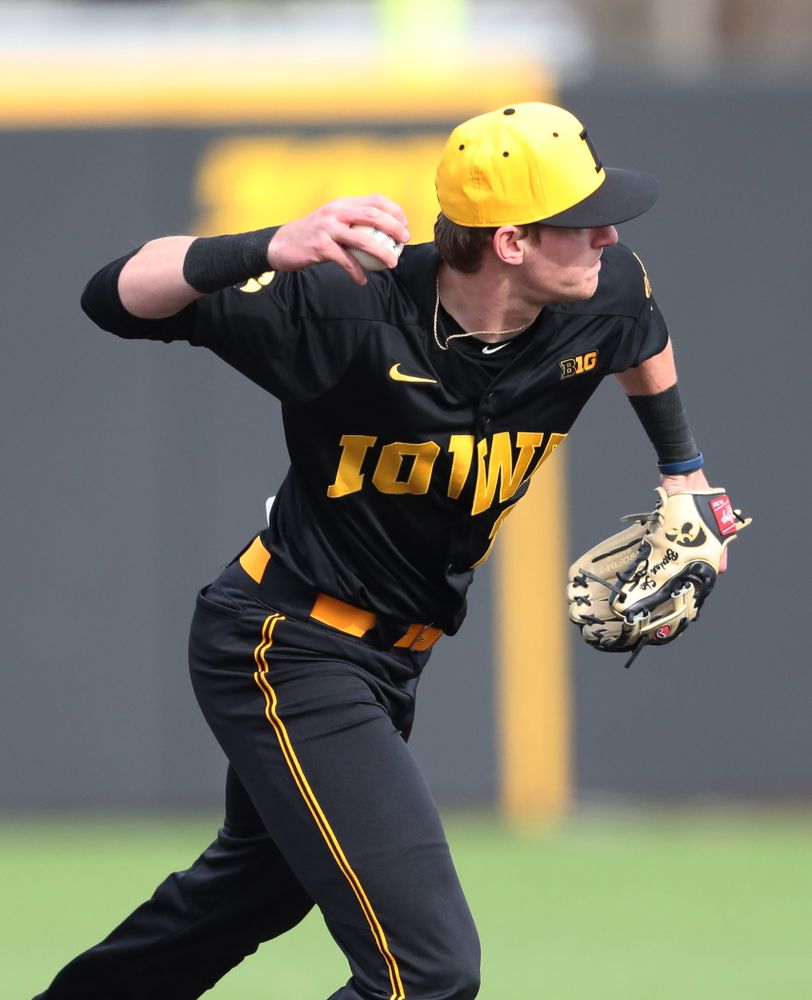 Iowa Hawkeyes infielder Brendan Sher (2) against Simpson College Tuesday, March 19, 2019 at Duane Banks Field. (Brian Ray/hawkeyesports.com)