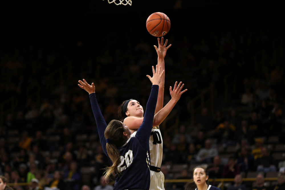 Iowa Hawkeyes forward Megan Gustafson (10) against Oral Roberts University Friday, November 9, 2018 at Carver-Hawkeye Arena. (Brian Ray/hawkeyesports.com)