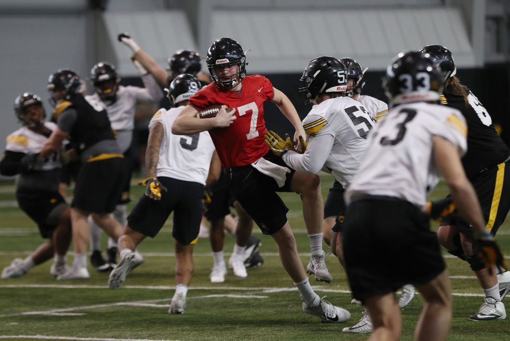 Iowa Hawkeyes quarterback Spencer Petras (7) during preparation for the 2019 Outback Bowl Tuesday, December 18, 2018 at the Hansen Football Performance Center. (Brian Ray/hawkeyesports.com)