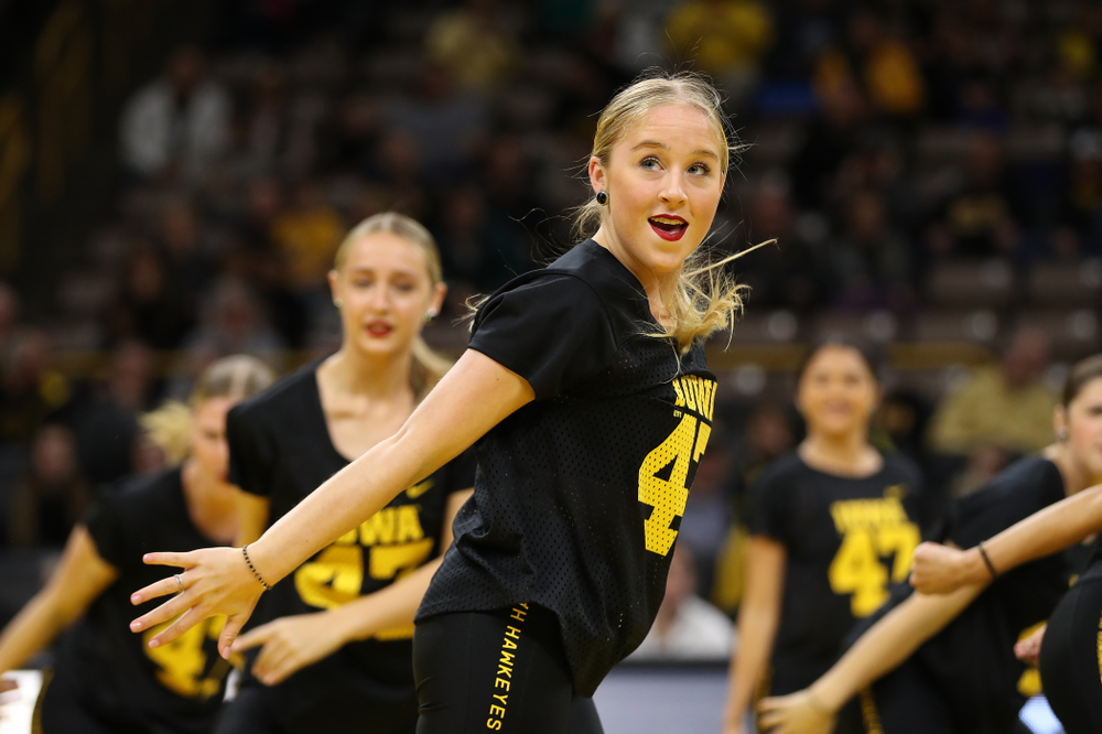 The Iowa Dance Team performs at the intermission of the Iowa Hawkeyes match against Purdue Saturday, November 24, 2018 at Carver-Hawkeye Arena. (Brian Ray/hawkeyesports.com)