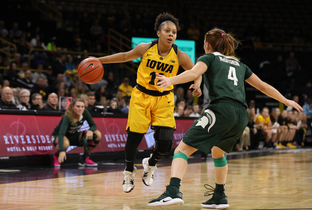 Iowa Hawkeyes guard Tania Davis (11) against the Michigan State Spartans Thursday, February 7, 2019 at Carver-Hawkeye Arena. (Brian Ray/hawkeyesports.com)