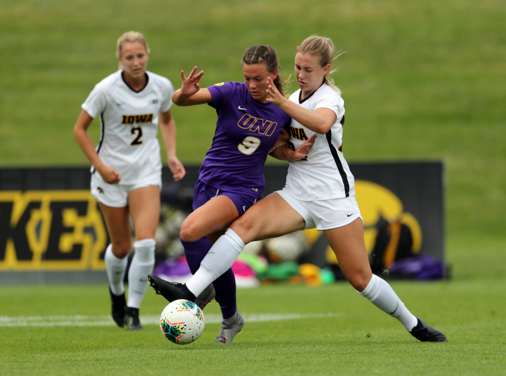 Iowa Hawkeyes defender Sara Wheaton (24) during a 6-1 win over Northern Iowa Sunday, August 25, 2019 at the Iowa Soccer Complex. (Brian Ray/hawkeyesports.com)