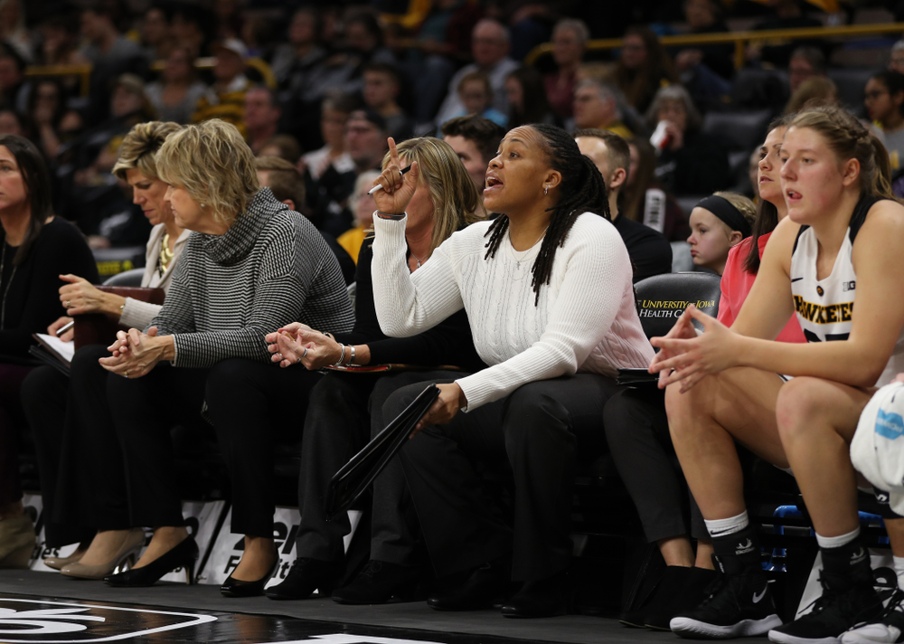 Iowa Hawkeyes assistant coach Raina Harmon against the Nebraska Cornhuskers Thursday, January 3, 2019 at Carver-Hawkeye Arena. (Brian Ray/hawkeyesports.com)