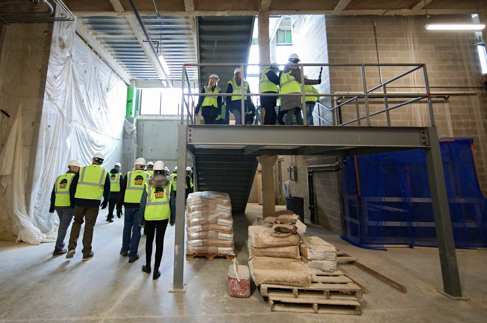 The Iowa Volleyball team and staff take a construction tour of Xtream Arena in Coralville on Thursday, January 30, 2020. (Stephen Mally/hawkeyesports.com)