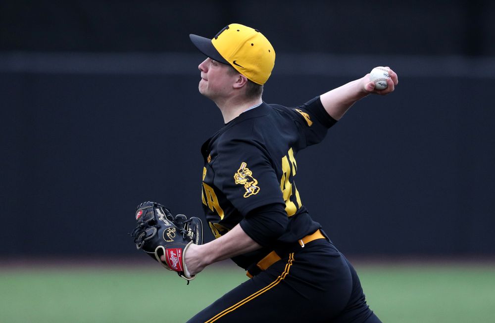 Iowa Hawkeyes Trace Hoffman (42) against Simpson College Tuesday, March 19, 2019 at Duane Banks Field. (Brian Ray/hawkeyesports.com)