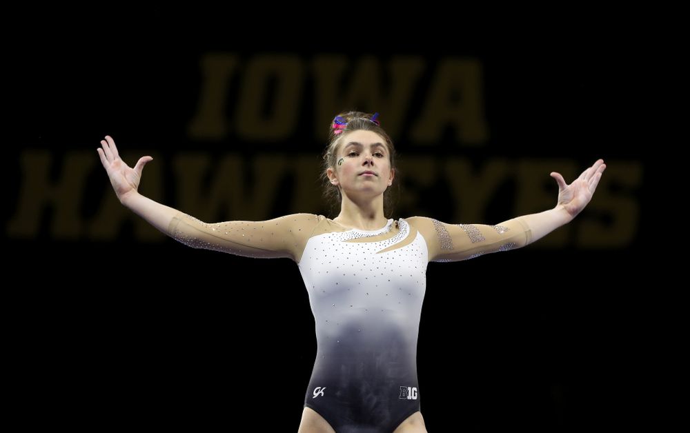 IowaÕs Bridget Killian competes on the beam against Ball State and Air Force Saturday, January 11, 2020 at Carver-Hawkeye Arena. (Brian Ray/hawkeyesports.com)