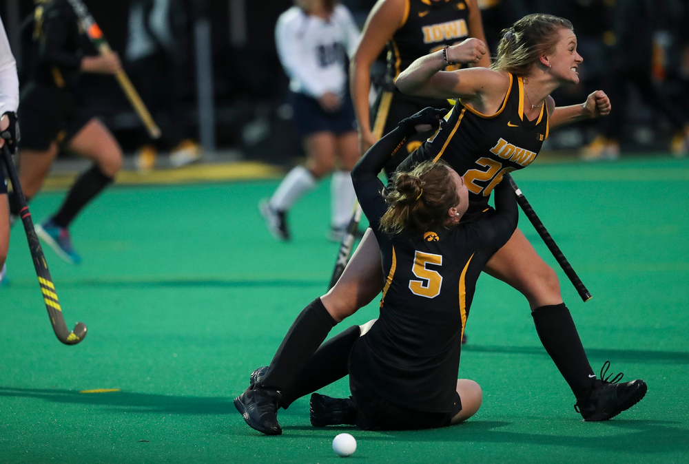 Iowa Hawkeyes forward Madeleine Murphy (26) reacts after scoring a game-winning goal during a game against No. 6 Penn State at Grant Field on October 12, 2018. (Tork Mason/hawkeyesports.com)