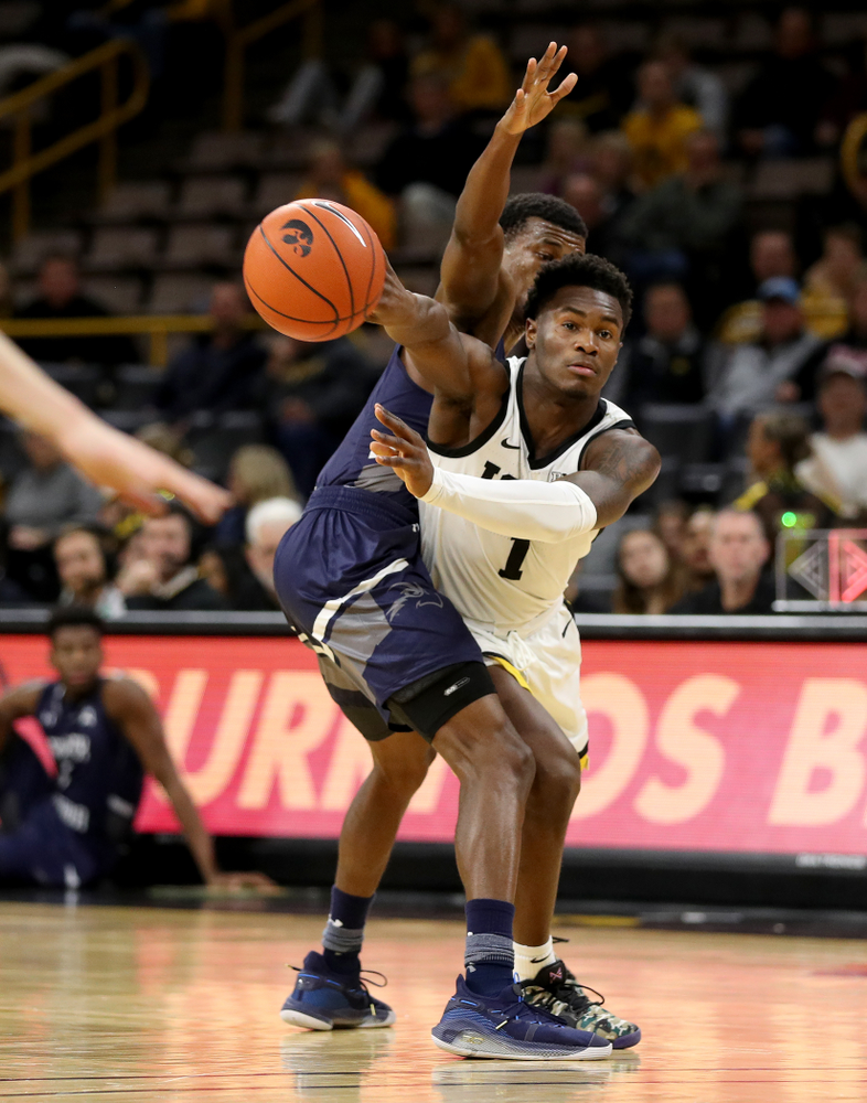 Iowa Hawkeyes guard Joe Toussaint (1) against North Florida Thursday, November 21, 2019 at Carver-Hawkeye Arena. (Brian Ray/hawkeyesports.com)