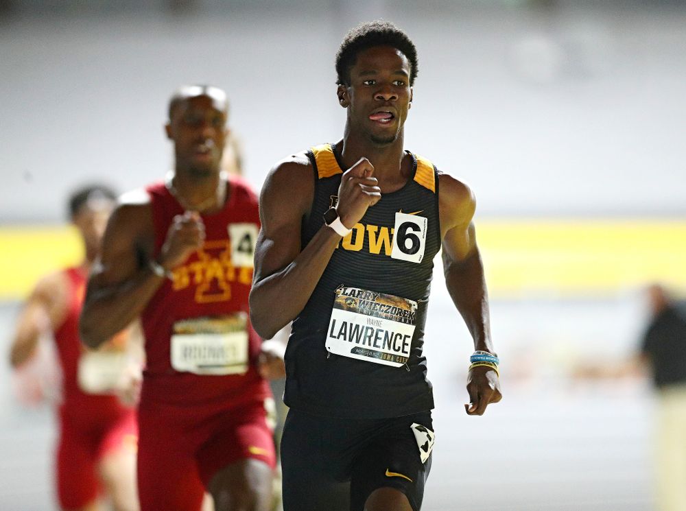 Iowa’s Wayne Lawrence Jr. runs the men’s 600 meter run premier event during the Larry Wieczorek Invitational at the Recreation Building in Iowa City on Friday, January 17, 2020. Lawrence Jr. set a school record with a time of 1:16.55. (Stephen Mally/hawkeyesports.com)