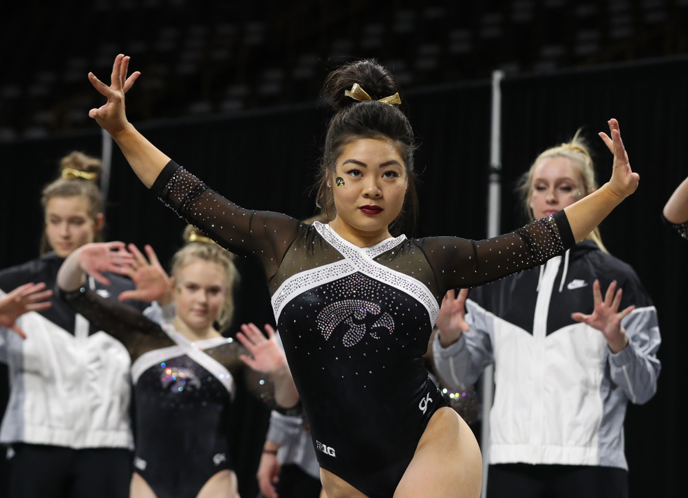 Iowa's Clair Kaji competes on the floor against the Rutgers Scarlet Knights Saturday, January 26, 2019 at Carver-Hawkeye Arena. (Brian Ray/hawkeyesports.com)
