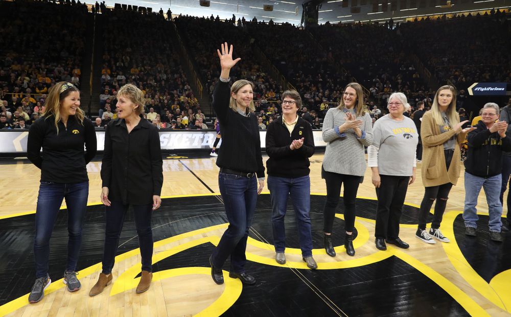 Former players are introduced during the Iowa Hawkeyes game against the Northwestern Wildcats Sunday, March 3, 2019 at Carver-Hawkeye Arena. (Brian Ray/hawkeyesports.com)