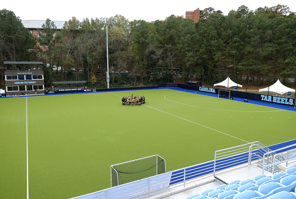 Iowa head coach Lisa Cellucci talks with her team during their practice at Karen Shelton Stadium in Chapel Hill, N.C. on Thursday, Nov 14, 2019. (Stephen Mally/hawkeyesports.com)