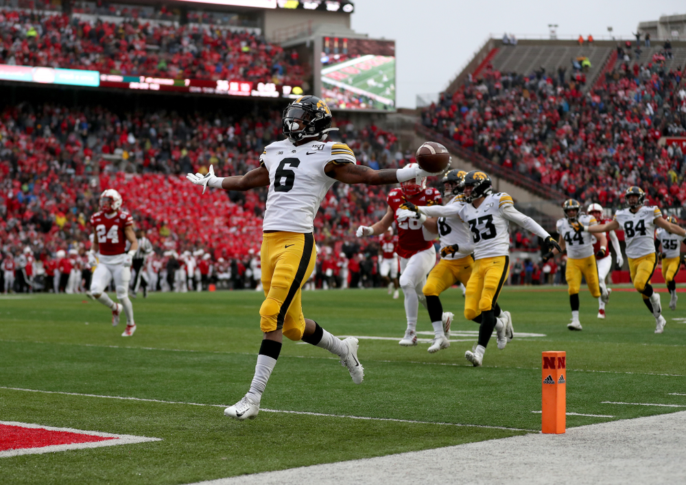 Iowa Hawkeyes wide receiver Ihmir Smith-Marsette (6) against the Nebraska Cornhuskers Friday, November 29, 2019 at Memorial Stadium in Lincoln, Neb. (Brian Ray/hawkeyesports.com)
