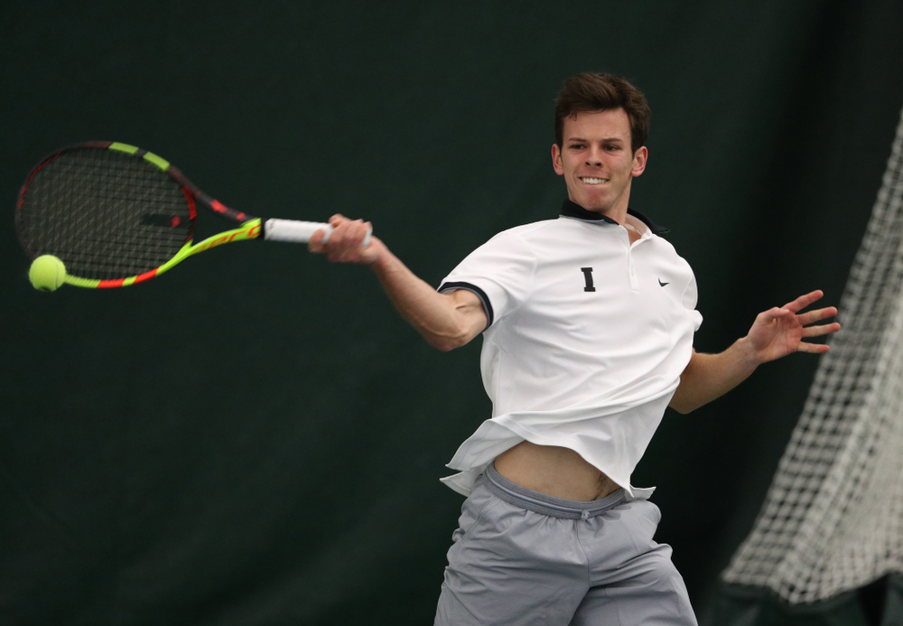 Iowa's Piotr Smietana against Western Michigan Saturday, January 19, 2019 at the Hawkeye Tennis and Recreation Complex. (Brian Ray/hawkeyesports.com)