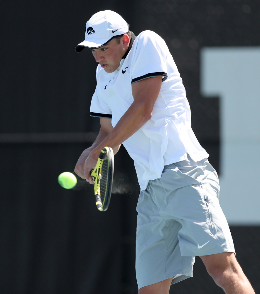 IowaÕs Joe Tyler and Nikita Snezhko play a doubles match against the Michigan Wolverines Sunday, April 21, 2019 at the Hawkeye Tennis and Recreation Complex. (Brian Ray/hawkeyesports.com)