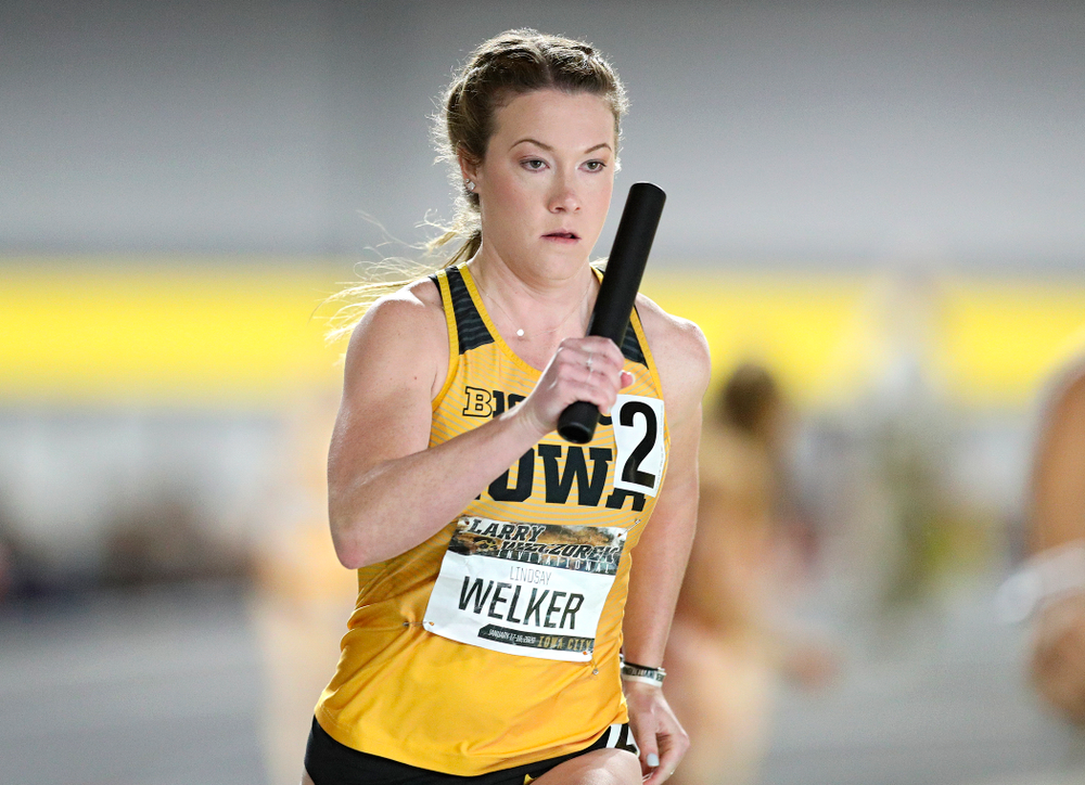 Iowa’s Lindsay Welker runs the women’s 1600 meter relay event during the Larry Wieczorek Invitational at the Recreation Building in Iowa City on Saturday, January 18, 2020. (Stephen Mally/hawkeyesports.com)