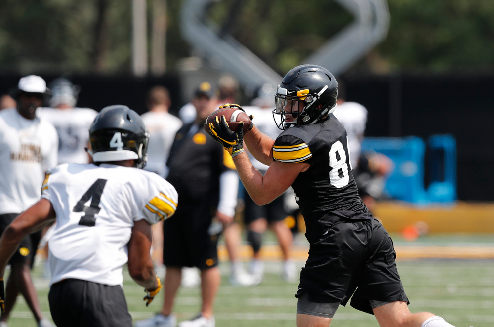 Iowa Hawkeyes wide receiver Nick Easley (84) during fall camp practice No. 9 Friday, August 10, 2018 at the Kenyon Practice Facility. (Brian Ray/hawkeyesports.com)