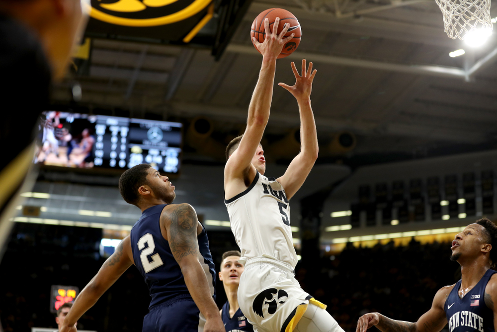 Iowa Hawkeyes guard CJ Fredrick (5) against Penn State Saturday, February 29, 2020 at Carver-Hawkeye Arena. (Brian Ray/hawkeyesports.com)
