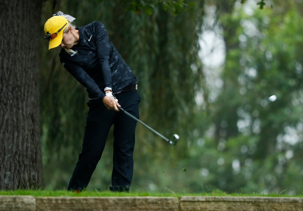 Iowa's Shawn Rennegarbe tees off during the final round of the Diane Thomason Invitational at Finkbine Golf Course on September 30, 2018. (Tork Mason/hawkeyesports.com)
