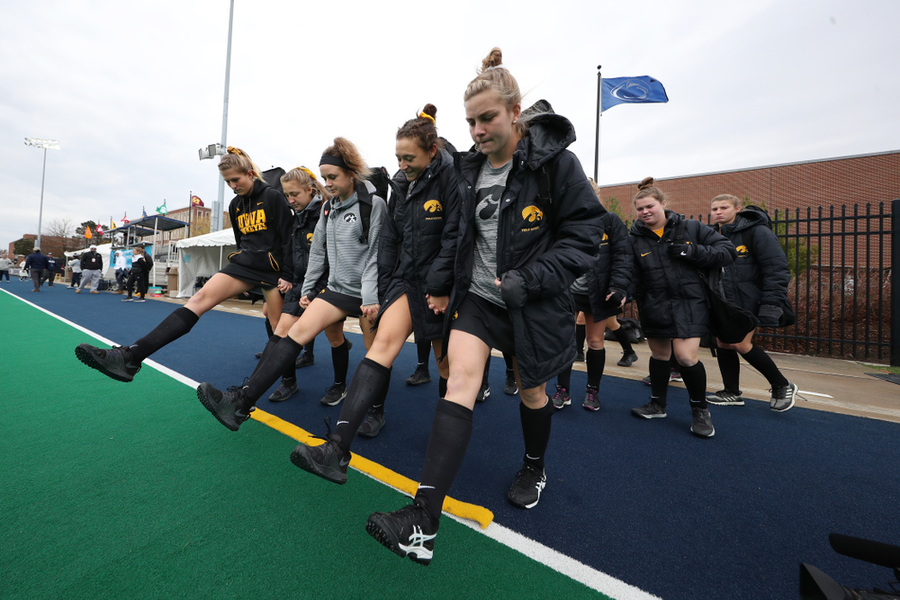 The Iowa Hawkeyes arrive for their game against Penn State in the 2019 Big Ten Field Hockey Tournament Championship Game Sunday, November 10, 2019 in State College. (Brian Ray/hawkeyesports.com)