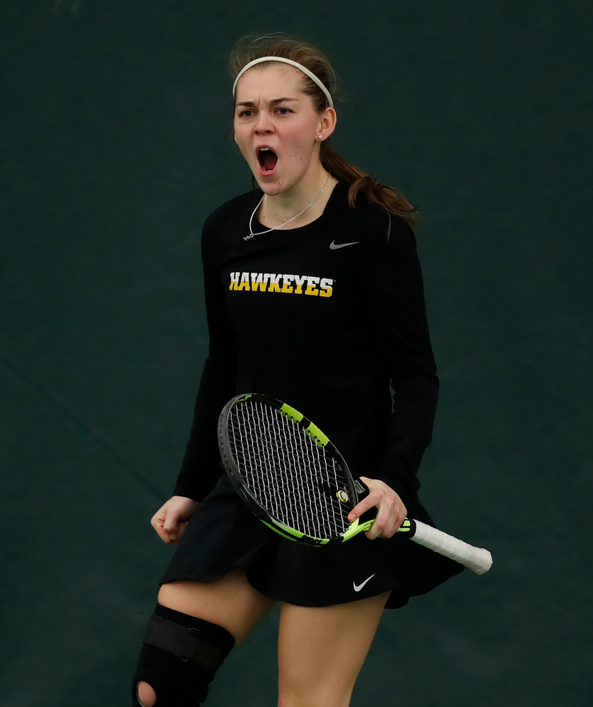 Zoe Douglas against Ohio State Sunday, March 25, 2018 at the Hawkeye Tennis and Recreation Center. (Brian Ray/hawkeyesports.com)