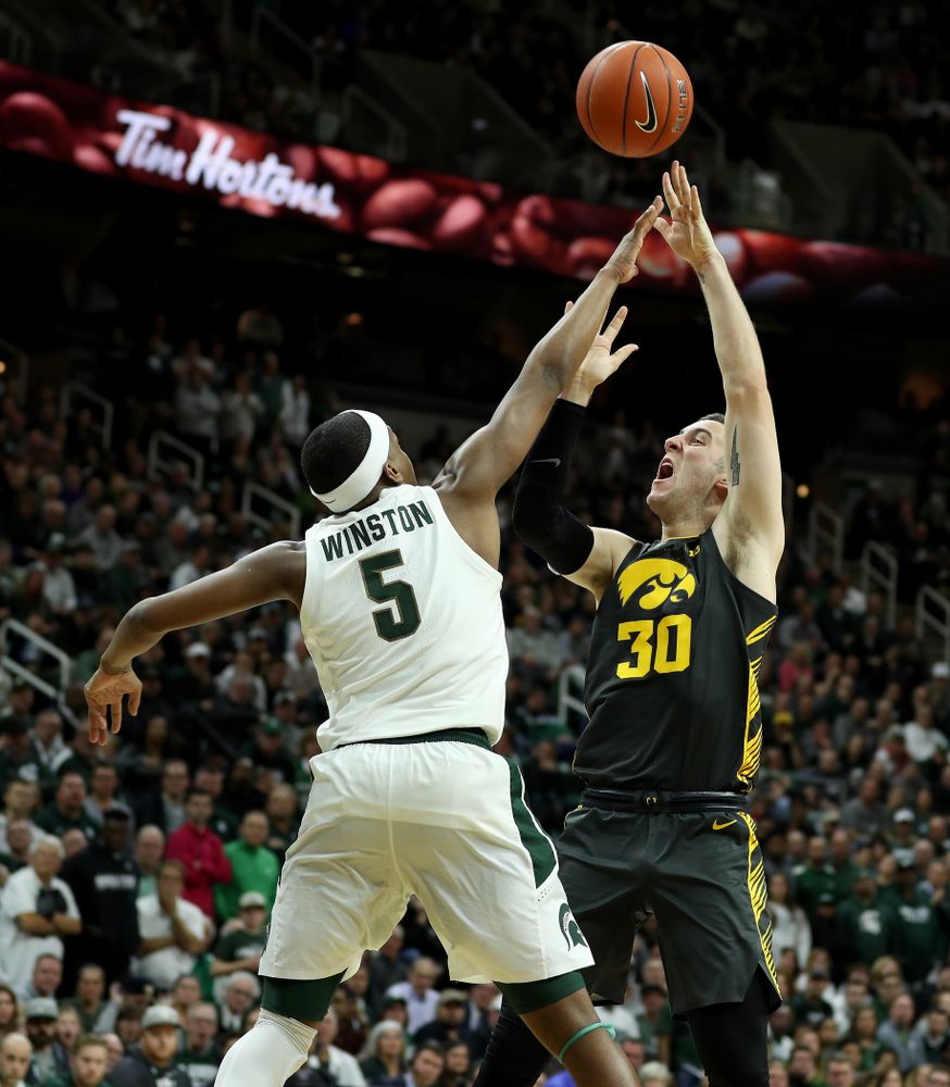 Iowa Hawkeyes guard Connor McCaffery (30) against Michigan State Tuesday, February 25, 2020 at the Breslin Center in East Lansing, MI. (Brian Ray/hawkeyesports.com)