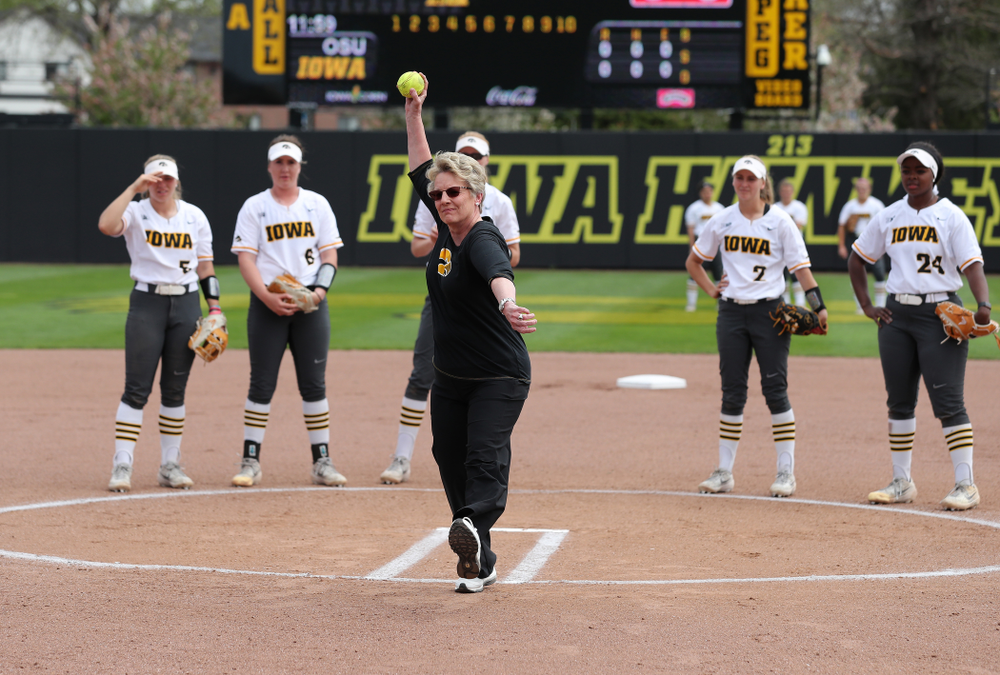 Deputy Athletics Director Barbara Burke against the Ohio State Buckeyes on senior day Sunday, May 5, 2019 at Pearl Field. (Brian Ray/hawkeyesports.com)
