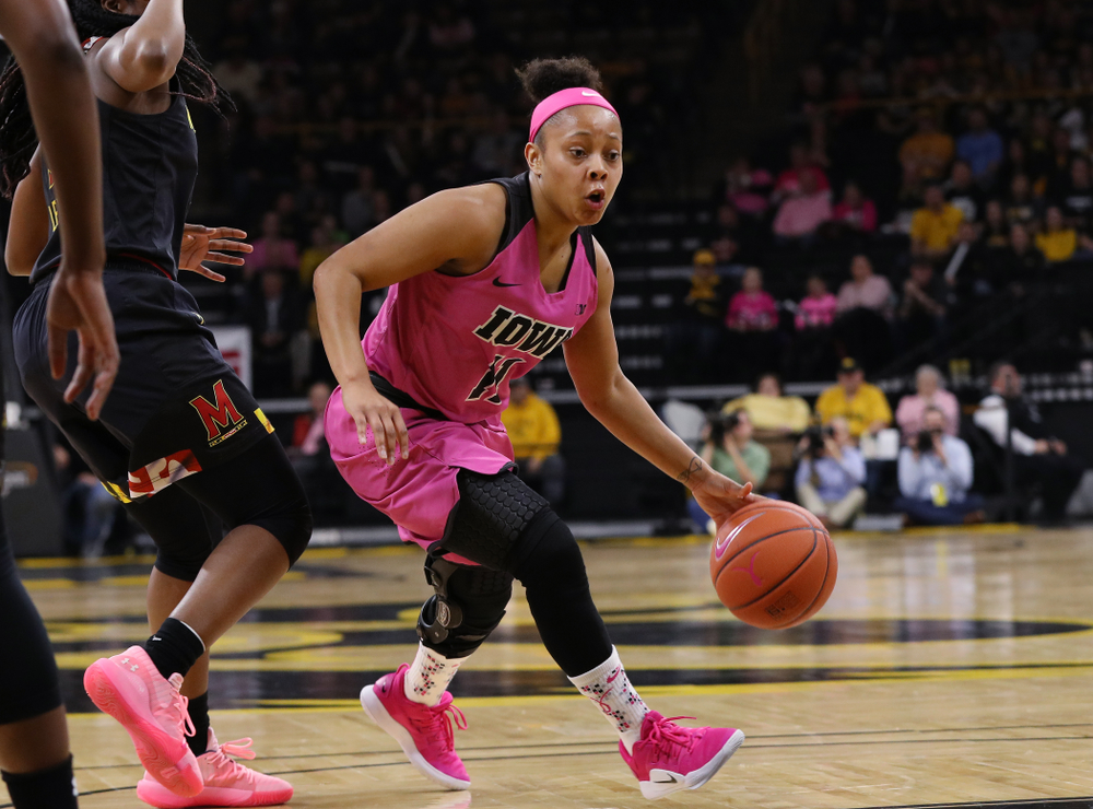 Iowa Hawkeyes guard Tania Davis (11) against the seventh ranked Maryland Terrapins Sunday, February 17, 2019 at Carver-Hawkeye Arena. (Brian Ray/hawkeyesports.com)