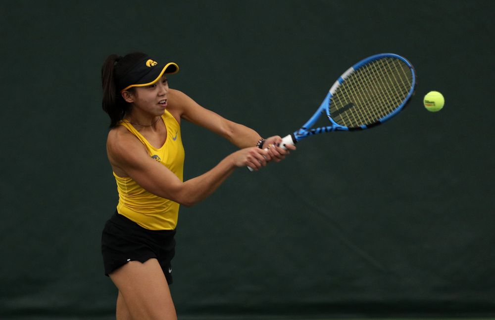 Iowa's Michelle Bacalla against the Iowa State Cyclones Friday, February 8, 2019 at the Hawkeye Tennis and Recreation Complex. (Brian Ray/hawkeyesports.com)