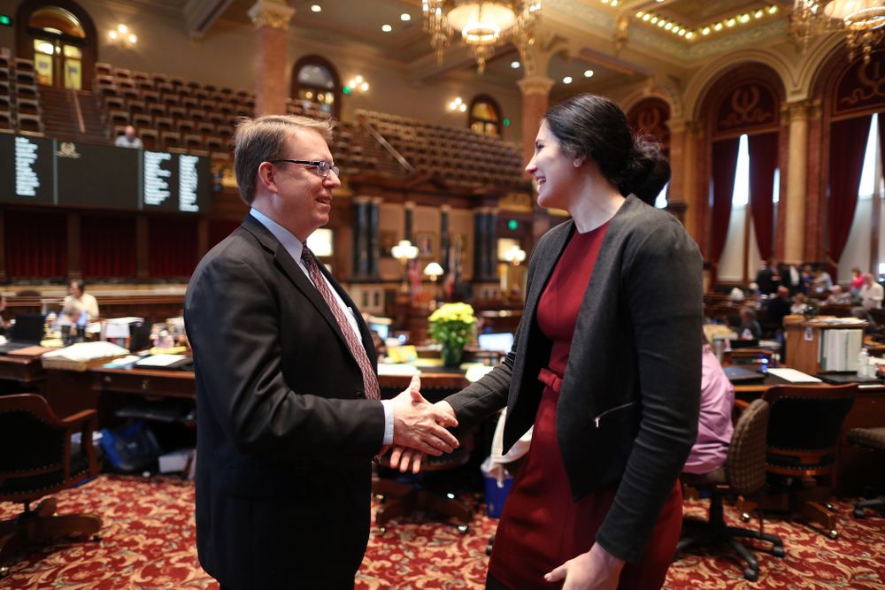 Iowa WomenÕs BasketballÕs Megan Gustafson is recognized with a resolution by the house and the senate at the Iowa State Capitol Wednesday, April 24, 2019 in Des Moines. (Brian Ray/hawkeyesports.com)