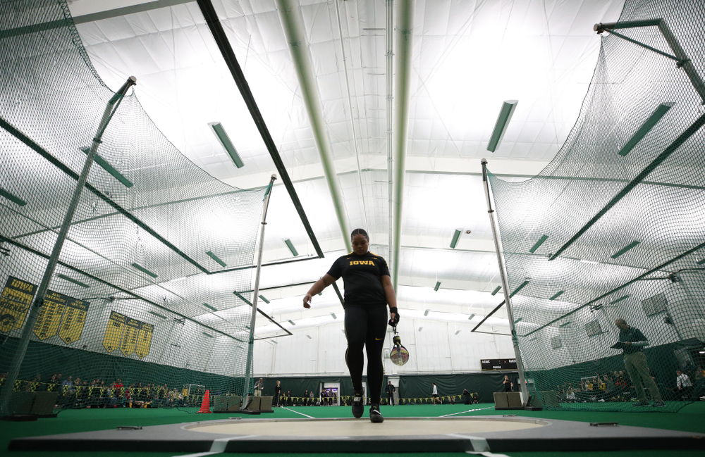 Iowa's Laulauga Tausaga competes in the weight throw Friday, January 11, 2019 at the Hawkeye Tennis and Recreation Center. (Brian Ray/hawkeyesports.com)
