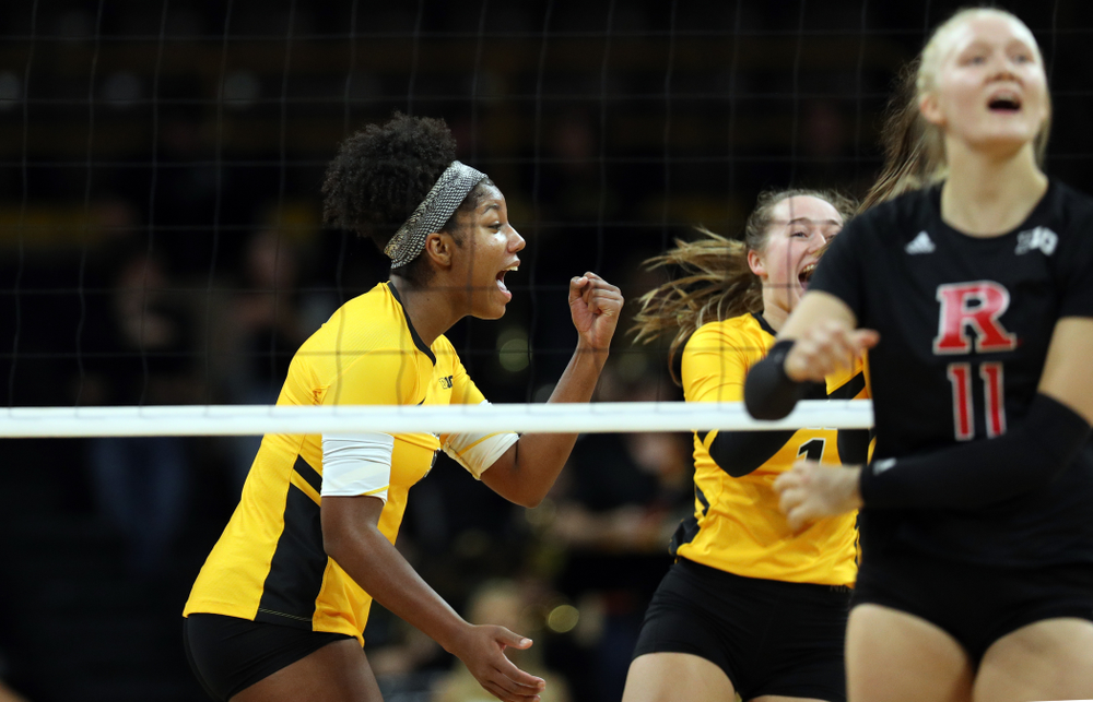Iowa Hawkeyes outside hitter Griere Hughes (10) against the Rutgers Scarlet Knights Saturday, November 2, 2019 at Carver-Hawkeye Arena. (Brian Ray/hawkeyesports.com)