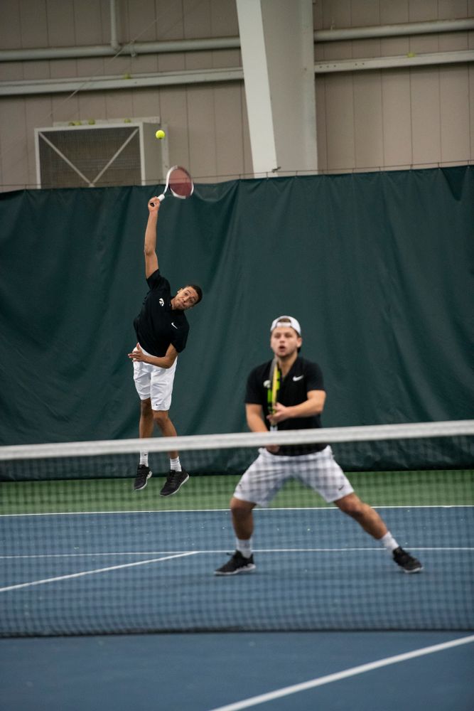 The Iowa men's tennis team competes against Cornell in The Rise Tennis Center in Ithaca, NY on Sunday, Feb. 24, 2019.
