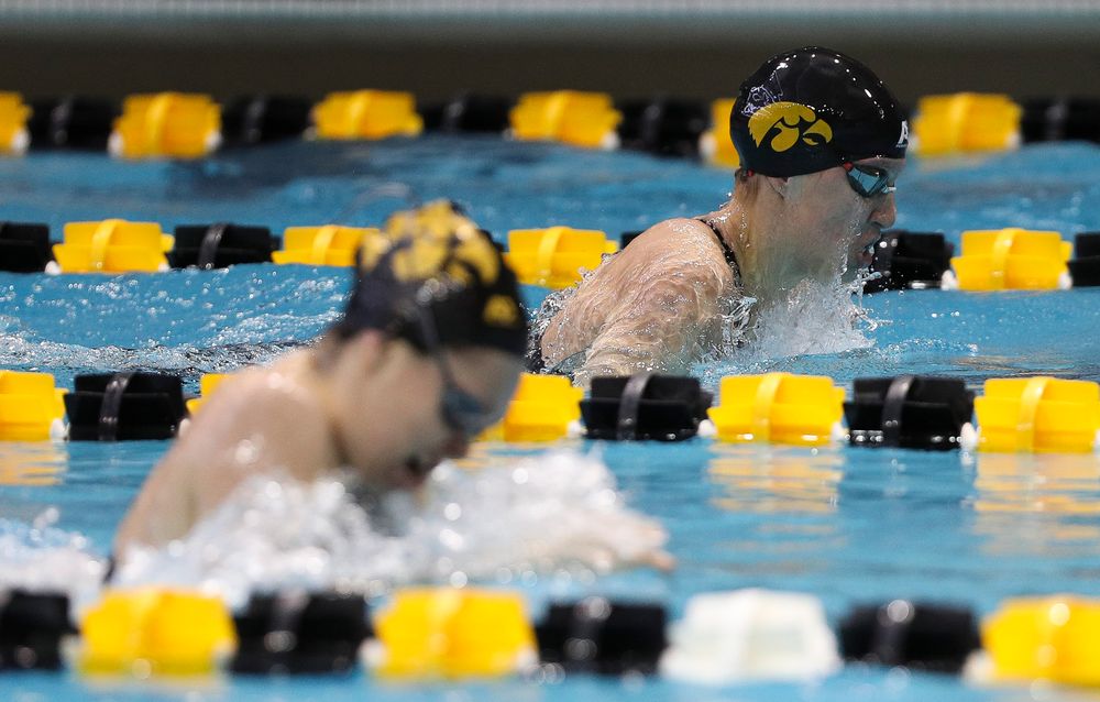 Iowa's Sage Ohelensehlen competes in the 200-yard breaststroke during the third day of the Hawkeye Invitational at the Campus Recreation and Wellness Center on November 17, 2018. (Tork Mason/hawkeyesports.com)