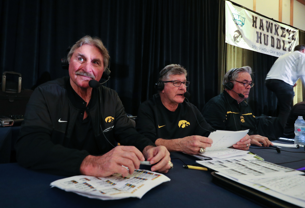 Gary Dolphin and Ed Podolak broadcast live during the Holiday Bowl Hawkeye Huddle Thursday, December 26, 2019 at the Hilton in downtown San Diego. (Brian Ray/hawkeyesports.com)