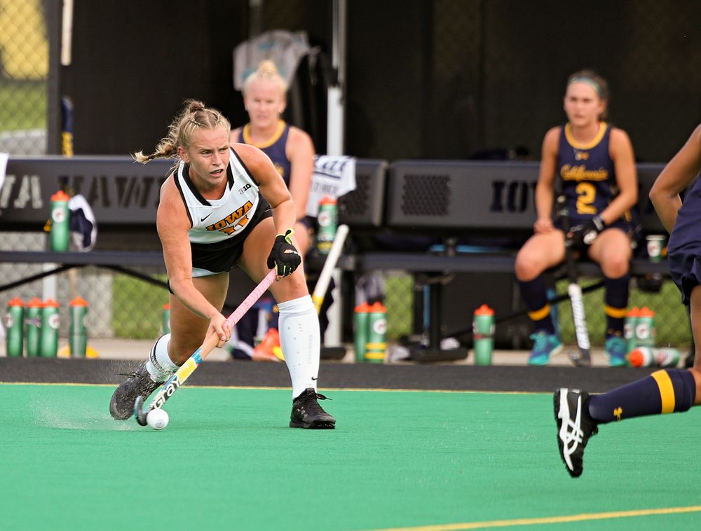 Iowa’s Katie Birch (11) looks to pass during the first quarter of their game at Grant Field in Iowa City on Friday, Sep 13, 2019. (Stephen Mally/hawkeyesports.com)